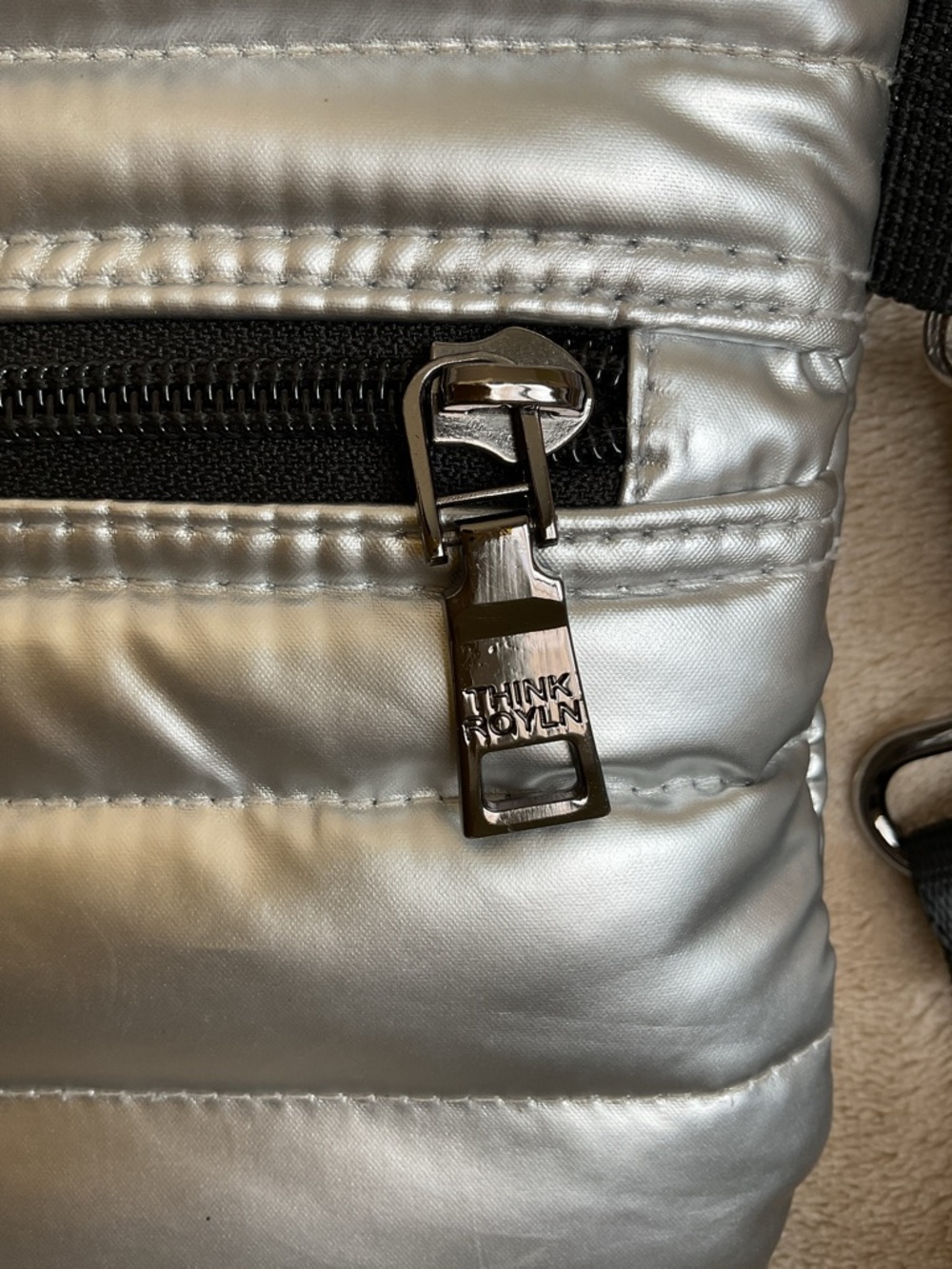 THINK ROYLN Silver Quilted Padded Crossbody Bag - Picture 3 of 7